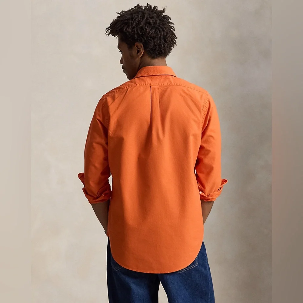Ralph Lauren Classic Fit Garment-Dyed Oxford Shirt in College Orange XXL.